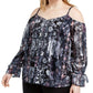 Blusa feminina estampada com ombros descobertos da INC International Concepts, azul-marinho, tamanho 0X