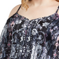Blusa feminina estampada com ombros descobertos da INC International Concepts, azul-marinho, tamanho 0X