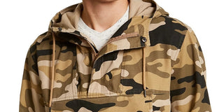 Suéter de algodão camuflado masculino Sun + Stone, manga comprida, ajuste clássico, zíper de um quarto, bege, tamanho grande