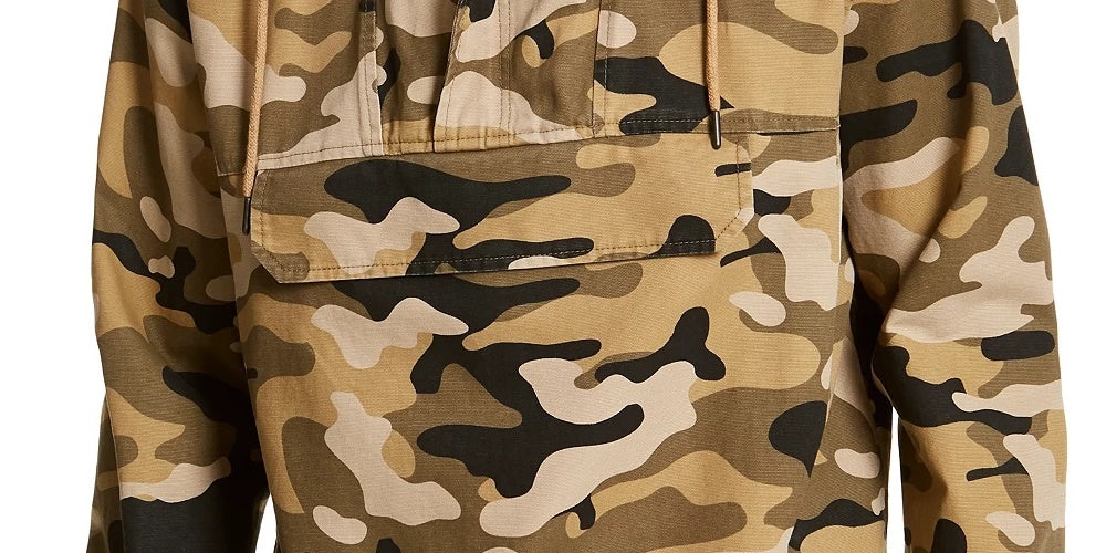 Suéter de algodão camuflado masculino Sun + Stone, manga comprida, ajuste clássico, zíper de um quarto, bege, tamanho grande