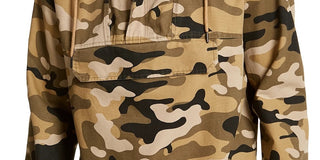 Suéter de algodão camuflado masculino Sun + Stone, manga comprida, ajuste clássico, zíper de um quarto, bege, tamanho médio