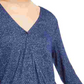 Blusa feminina Bar III com recorte de manga comprida e decote em V, tamanho médio, azul marinho