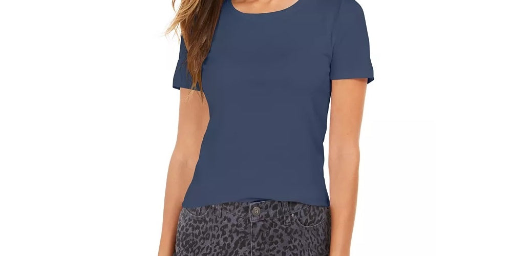 Camiseta feminina com decote redondo Style &amp; Co, azul, tamanho médio