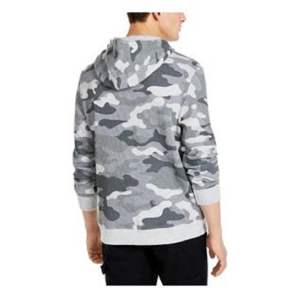 Suéter masculino Sun + Stone cinza camuflado, manga comprida, gola redonda, cordão, tamanho médio