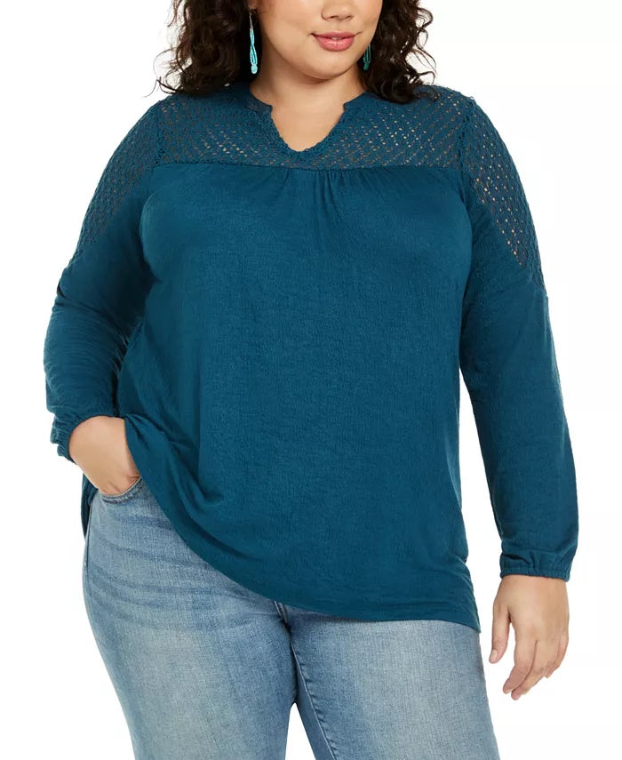 Top de crochê plus size feminino Style &amp; Co com acabamento verde tamanho 0X