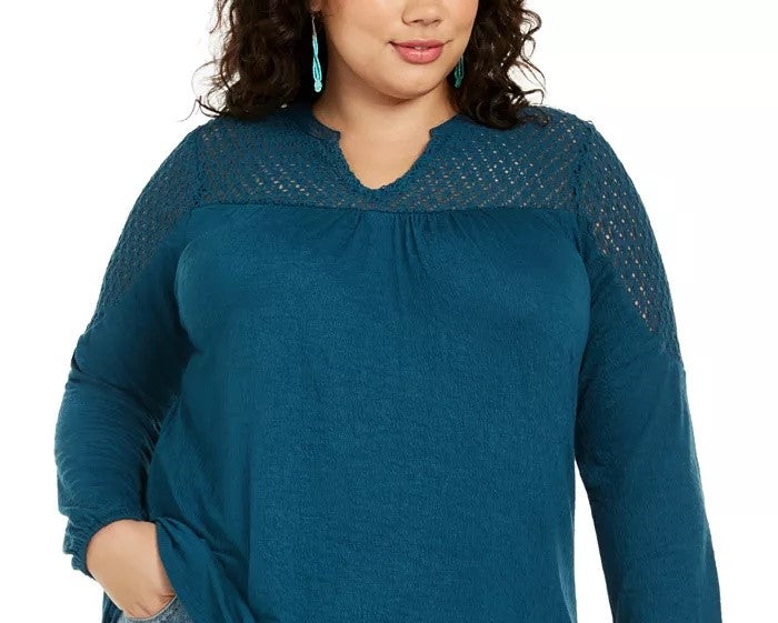 Top de crochê plus size feminino Style &amp; Co com acabamento verde tamanho 0X