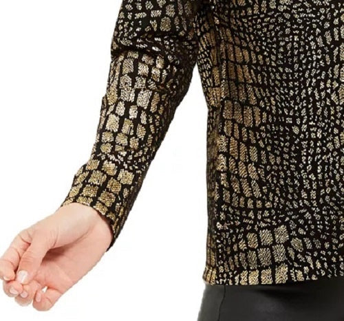INC International Concepts Suéter Feminino Grande Pulôver Estampa Animal Metálico Dourado Tamanho Grande