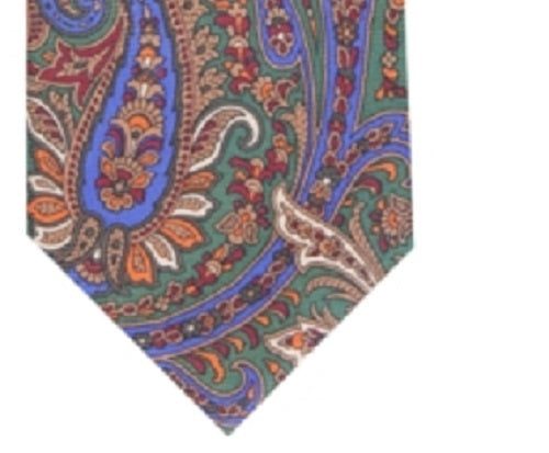 Gravata fina masculina Tasso Elba verde oliva com estampa paisley, tamanho regular