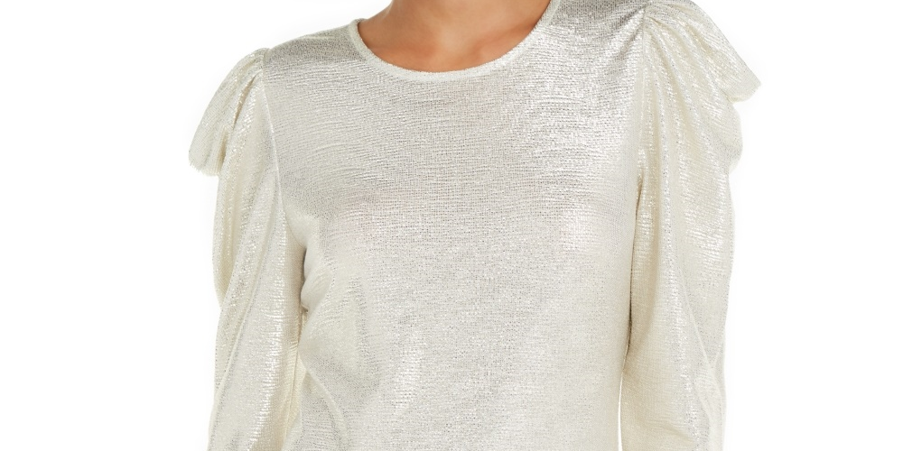 INC International Concepts Top Feminino com Manga Bufante e Brilho Dourado Tamanho X-Grande
