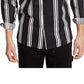 Camisa social masculina listrada com gola clássica e ajuste fino, preta, tamanho XX-G