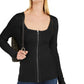 Suéter feminino com gola quadrada e zíper frontal da INC International Concepts, preto, tamanho grande