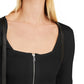Suéter feminino com gola quadrada e zíper frontal da INC International Concepts, preto, tamanho grande