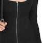 Suéter feminino com gola quadrada e zíper frontal da INC International Concepts, preto, tamanho grande