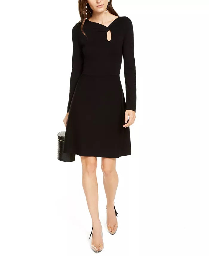 Vestido suéter feminino com gola assimétrica da INC International Concepts, preto, tamanho médio
