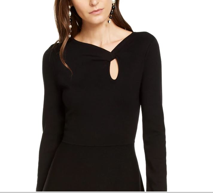 Vestido suéter feminino com gola assimétrica da INC International Concepts, preto, tamanho médio