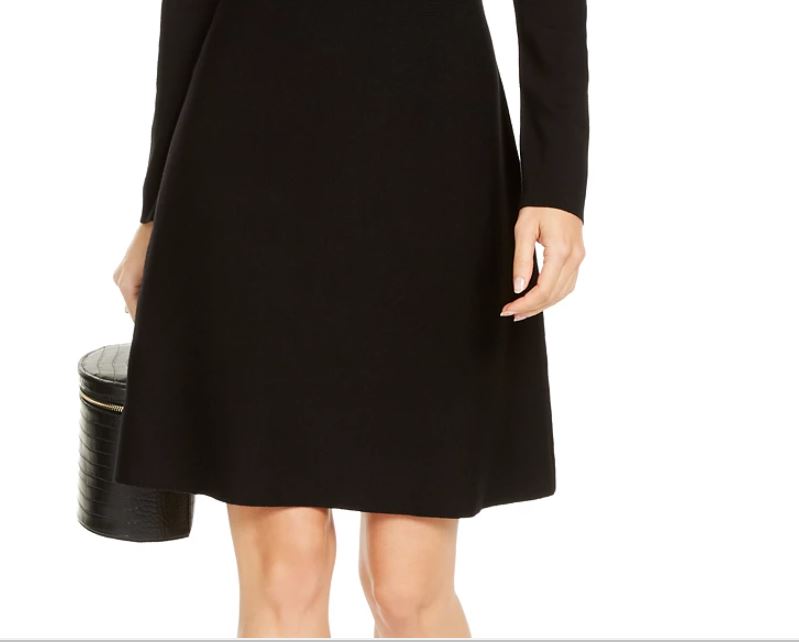 Vestido suéter feminino com gola assimétrica da INC International Concepts, preto, tamanho médio