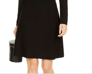 Vestido suéter feminino com gola assimétrica da INC International Concepts, preto, tamanho médio