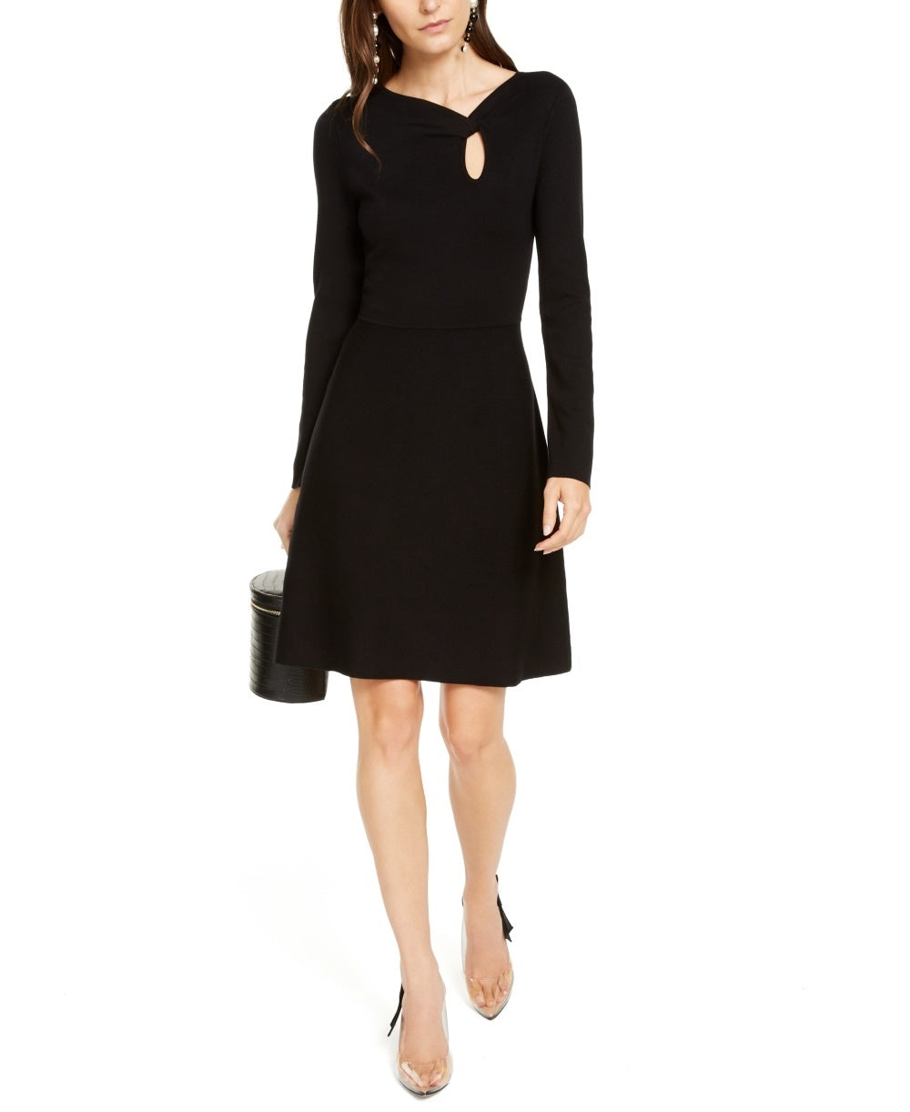 Vestido suéter feminino com gola assimétrica da INC International Concepts, preto, tamanho extragrande