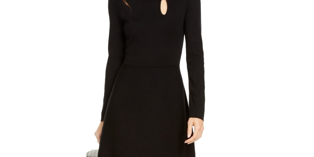 Vestido suéter feminino com gola assimétrica da INC International Concepts, preto, tamanho extragrande