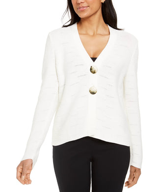 Cardigan feminino JM Collection com dois botões, branco, tamanho grande