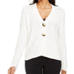 Cardigan feminino JM Collection com dois botões, branco, tamanho grande