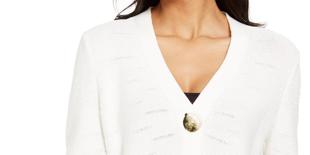 Cardigan feminino JM Collection com dois botões, branco, tamanho grande