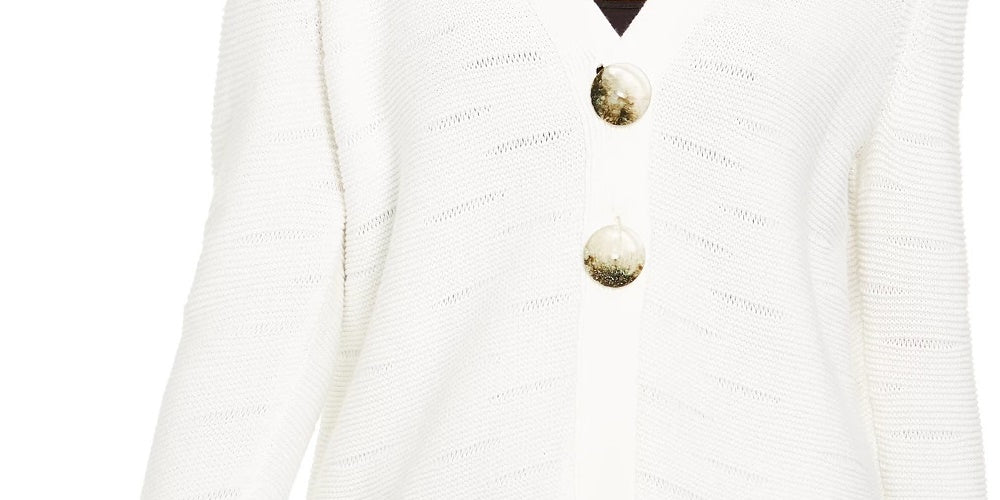 Cardigan feminino JM Collection com dois botões, branco, tamanho grande