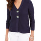 Cardigan feminino com botões e estampa de letras da coleção JM, azul, tamanho pequeno GG