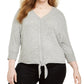 Suéter feminino plus size com amarração na barra, cinza, tamanho 1X, da Style &amp; Co