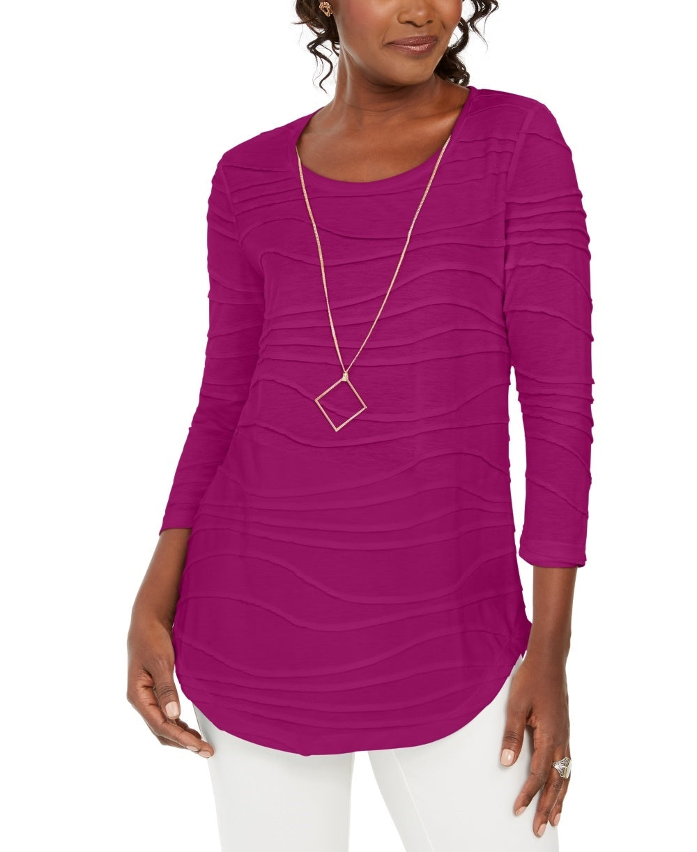 JM Collection Blusa de malha texturizada ondulada feminina rosa tamanho XX-G
