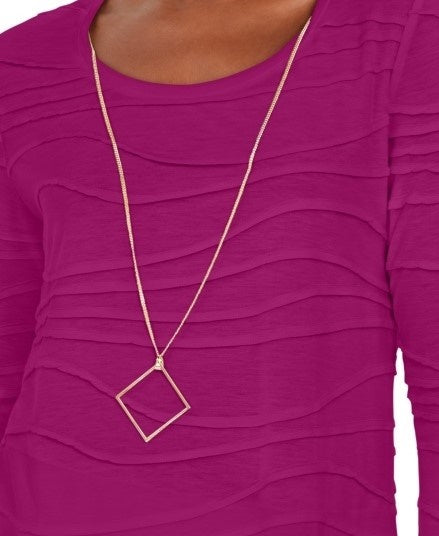 JM Collection Blusa de malha texturizada ondulada feminina rosa tamanho XX-G