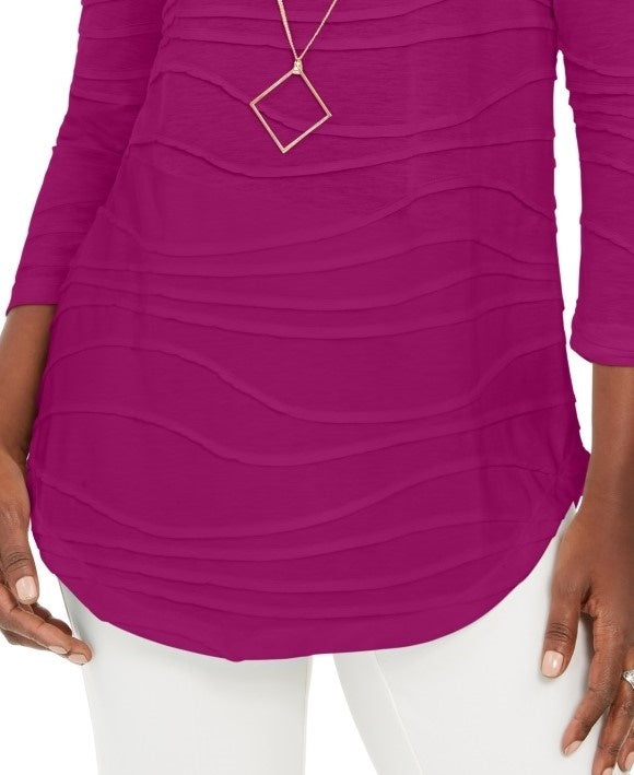 JM Collection Blusa de malha texturizada ondulada feminina rosa tamanho XX-G