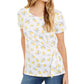 Camiseta feminina estampada com amarração lateral, tamanho pequeno, amarela, estilo &amp; co