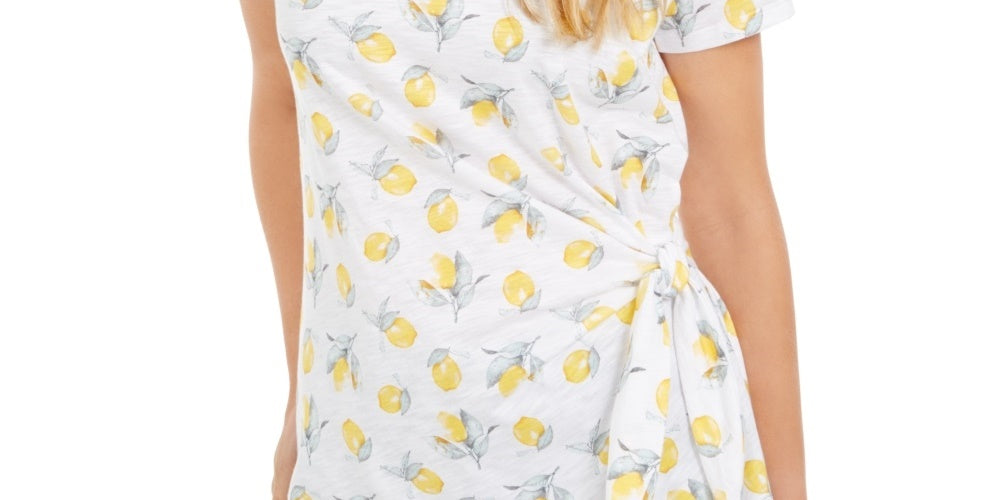 Camiseta feminina estampada com amarração lateral, tamanho pequeno, amarela, estilo &amp; co