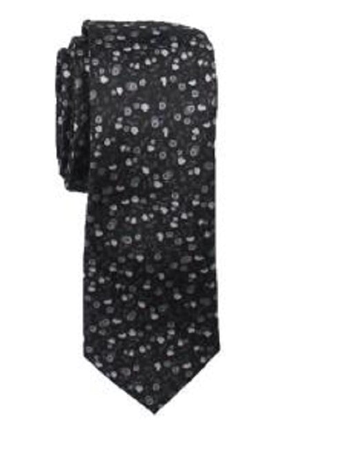 Gravata social masculina Bar III com estampa de seda Clinton, preta, tamanho regular