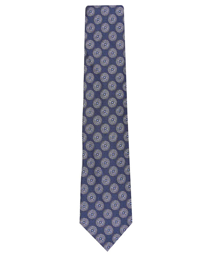 Gravata de seda medalhão masculina Tasso Elba tamanho azul marinho regular