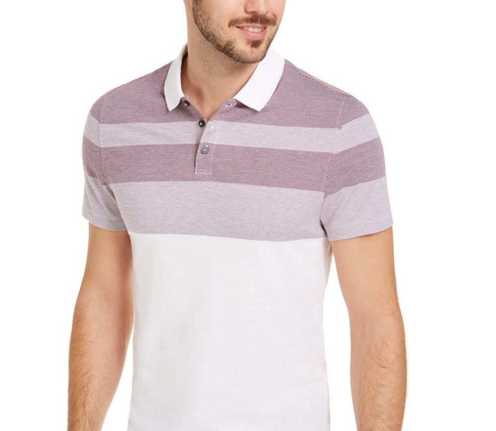 Camisa polo listrada de sarja masculina Alfani tamanho natural extragrande
