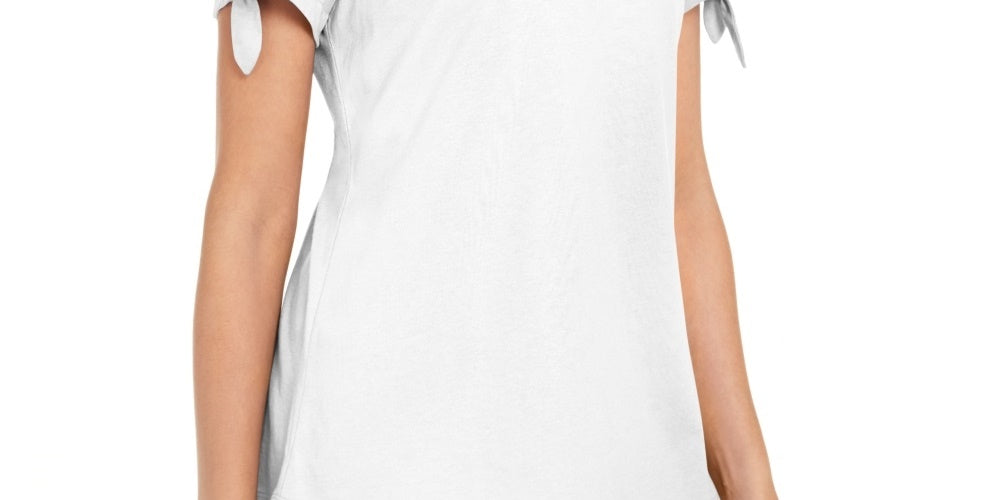 Camiseta feminina Karen Scott com manga amarrada, branca, tamanho GG