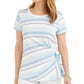 Blusa listrada com amarração lateral estilo &amp; co feminina, azul, tamanho grande