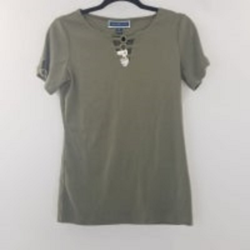 Karen Scott Top feminino com recorte triplo e argola, verde, tamanho XX-G