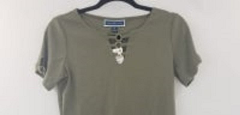 Karen Scott Top feminino com recorte triplo e argola, verde, tamanho XX-G