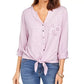 Blusa feminina com bolso e ilhós e amarração frontal, estilo &amp; co, roxa, tamanho médio