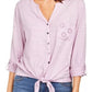Blusa feminina com bolso e ilhós e amarração frontal, estilo &amp; co, roxa, tamanho médio