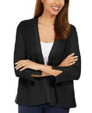 Cardigan feminino JM Collection com mangas divididas e nervuras mistas, preto, tamanho grande