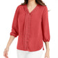 Blusa plissada com tachas lisas da coleção JM para mulheres, vermelha, tamanho pequeno