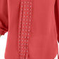 Blusa plissada com tachas lisas da coleção JM para mulheres, vermelha, tamanho pequeno