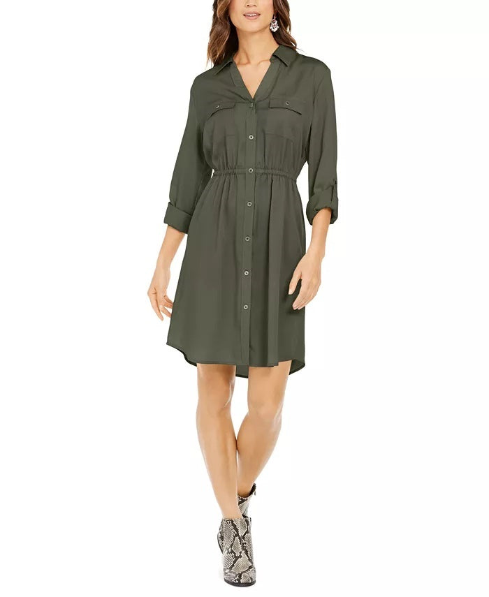Vestido-camisa utilitário liso feminino Style &amp; Co, verde, tamanho médio