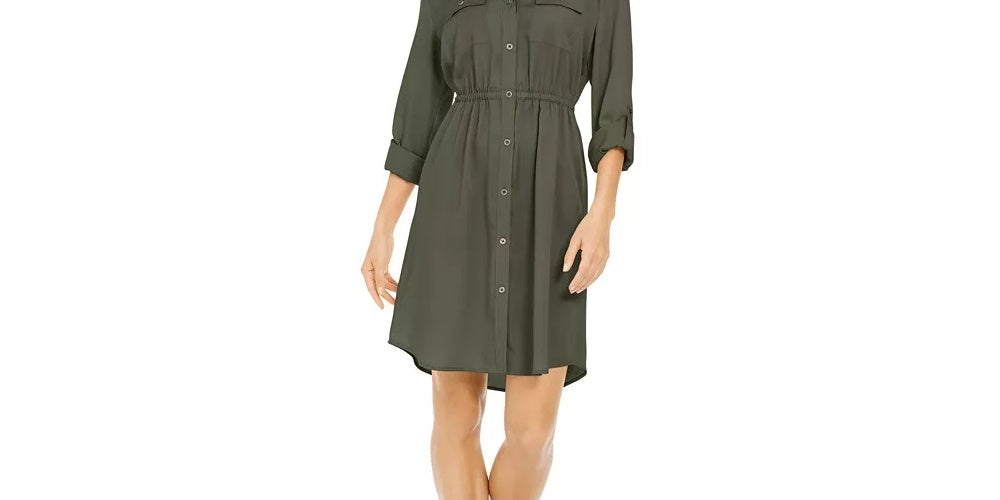 Vestido-camisa utilitário liso feminino Style &amp; Co, verde, tamanho médio
