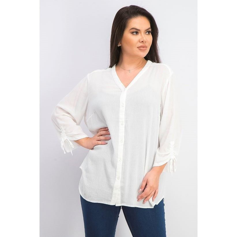 Blusa feminina Charter Club com mangas curtas e amarração, branca, tamanho médio