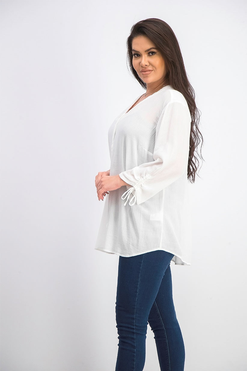 Blusa feminina Charter Club com mangas curtas e amarração, branca, tamanho médio